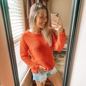 Zara Knit scoop neck crimson red waffle sweater